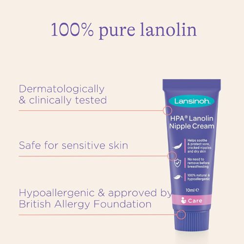 Lansinoh HPA Lanolin Nipple Cream 10ml | 100% Natural Relief for Cracked & Sore Nipples | Safe for Baby | Breastfeeding Moms