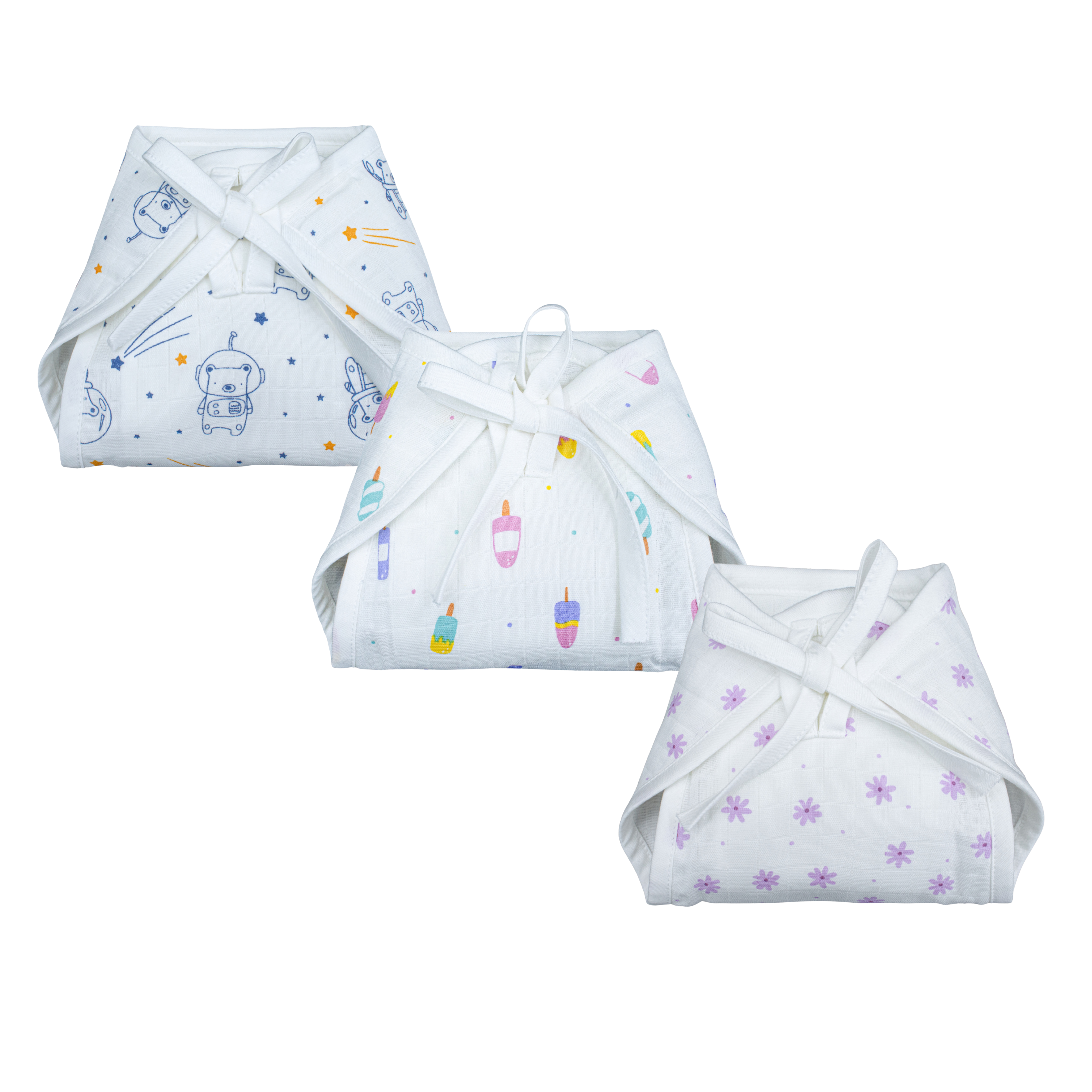 Muslin 5 layer Padded Nappy Set for Baby | 100% Cotton Soft & Reusable Langot | 5 Layer Washable Cloth Diapers for Newborns & Infants (Pack of 3)