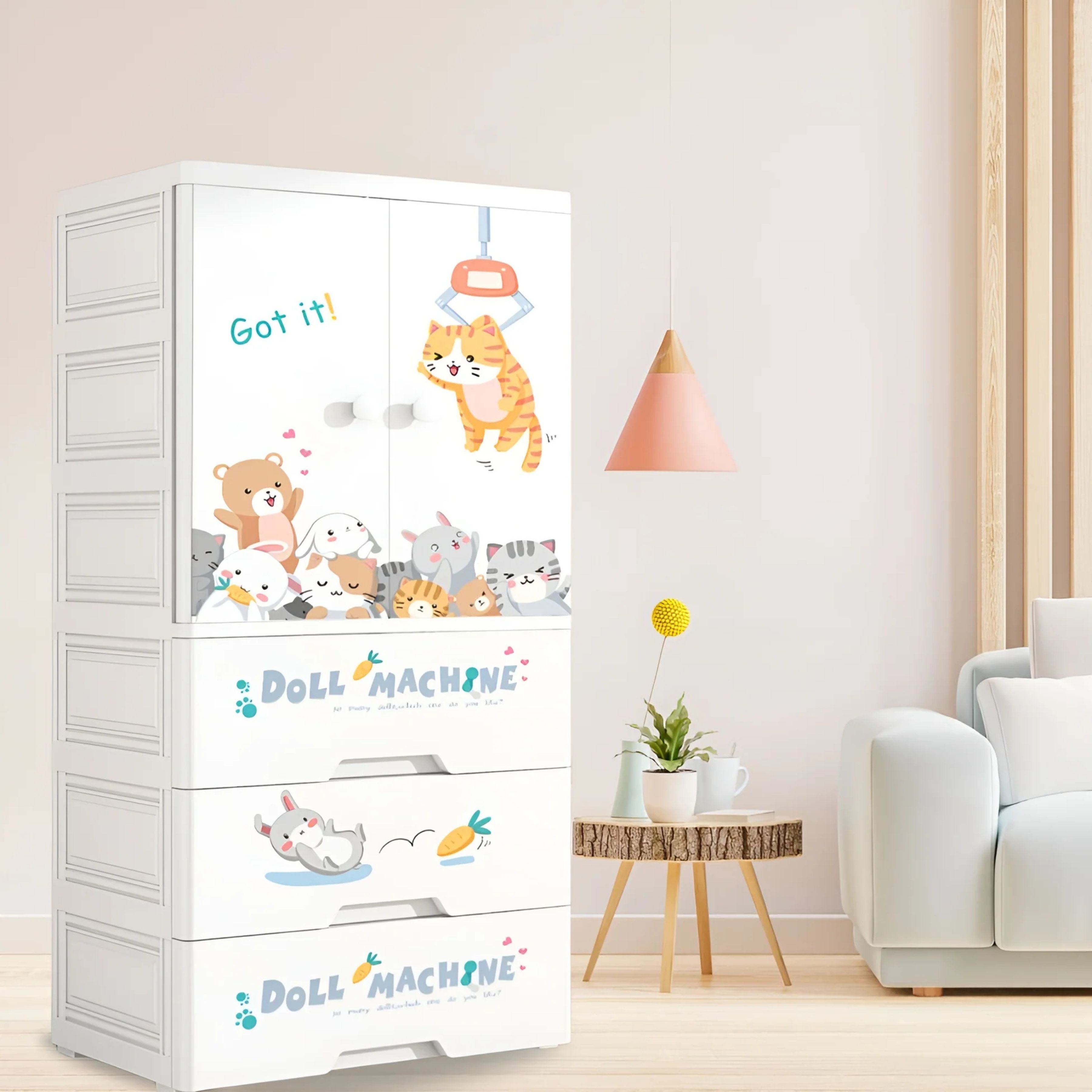 Kids Wardrobe Organizer| Multi-Layer Baby Clothes Storage Cabinet with Shelves | Space Saving Kids Storage Wardrobe(70x38x156 cm) Model No.6023(Doll) A