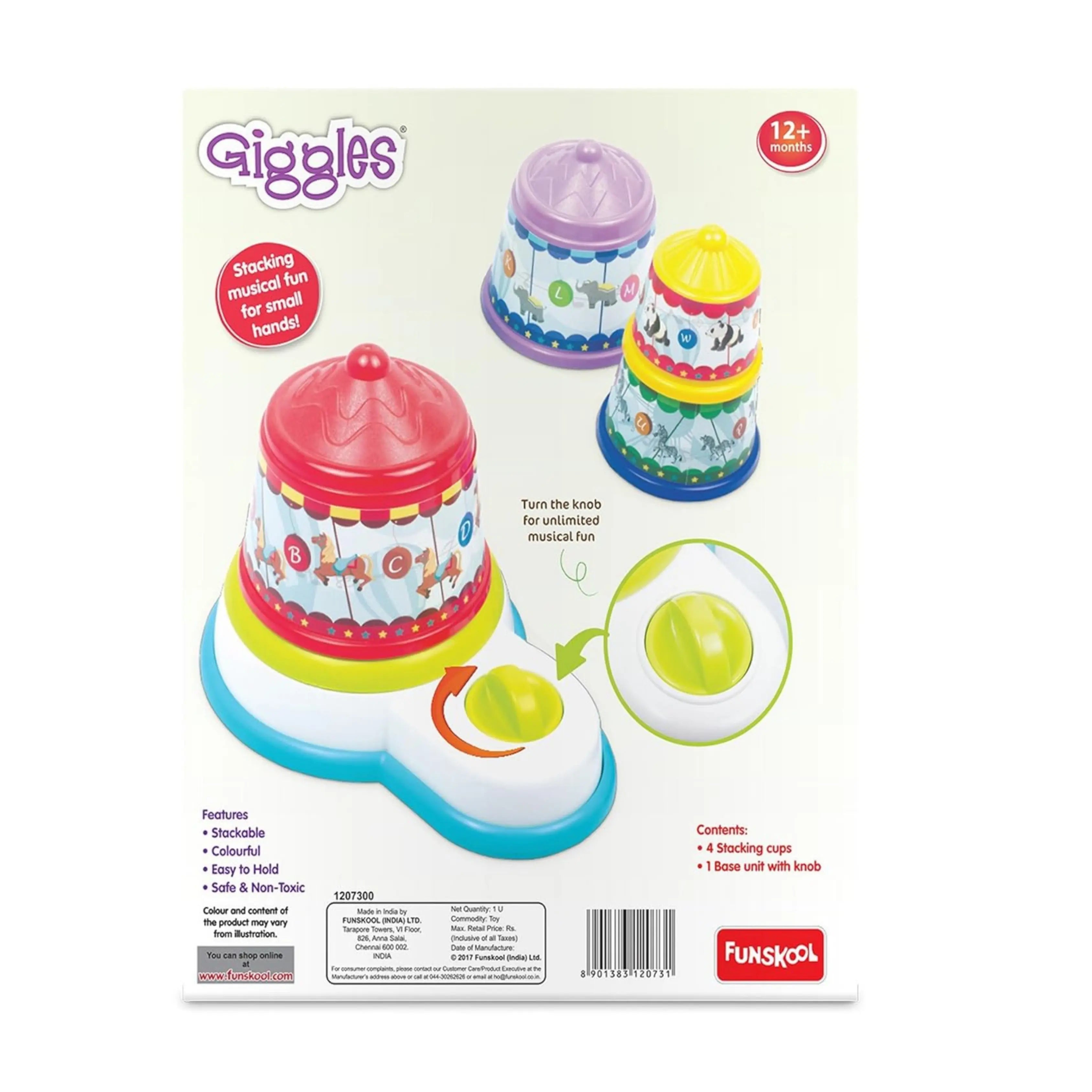 Giggles Funskool - Melody Funfair, Multicolour Musical Stacking Toy, Toy for Kids, Helps to Sort, Stack and Nest, 12 Months & Above, Infant and Preschool Toys Giggles Funskool