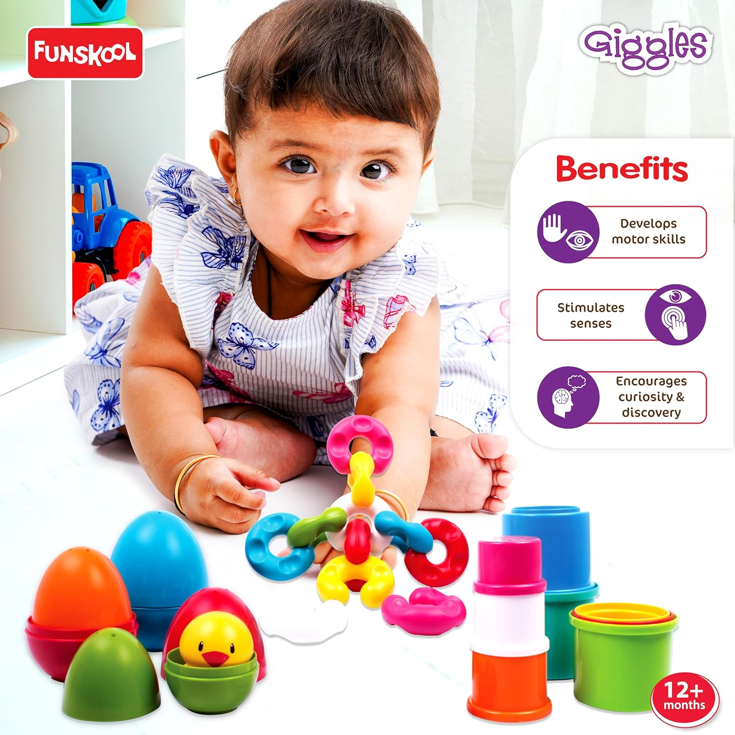 Giggles Funskool Link Stack N Nest, Nesting & Stackable Toy Blocks for Kids, Encourages Learning & Development, Fun Activity for Babies, Gift Set for Kid, Age 12+ Months
