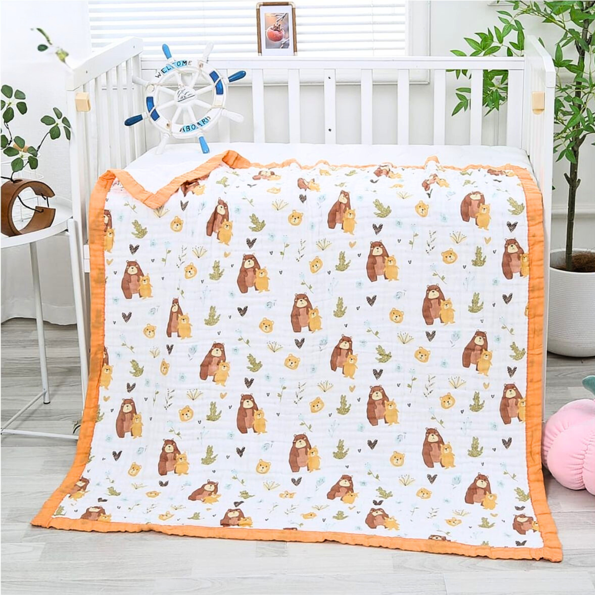 Organic 100% Cotton 6 layer Baby Muslin Blanket Cloth | Ultra-Soft & Breathable | 110×110 cm | Newborn–12 Months babee D