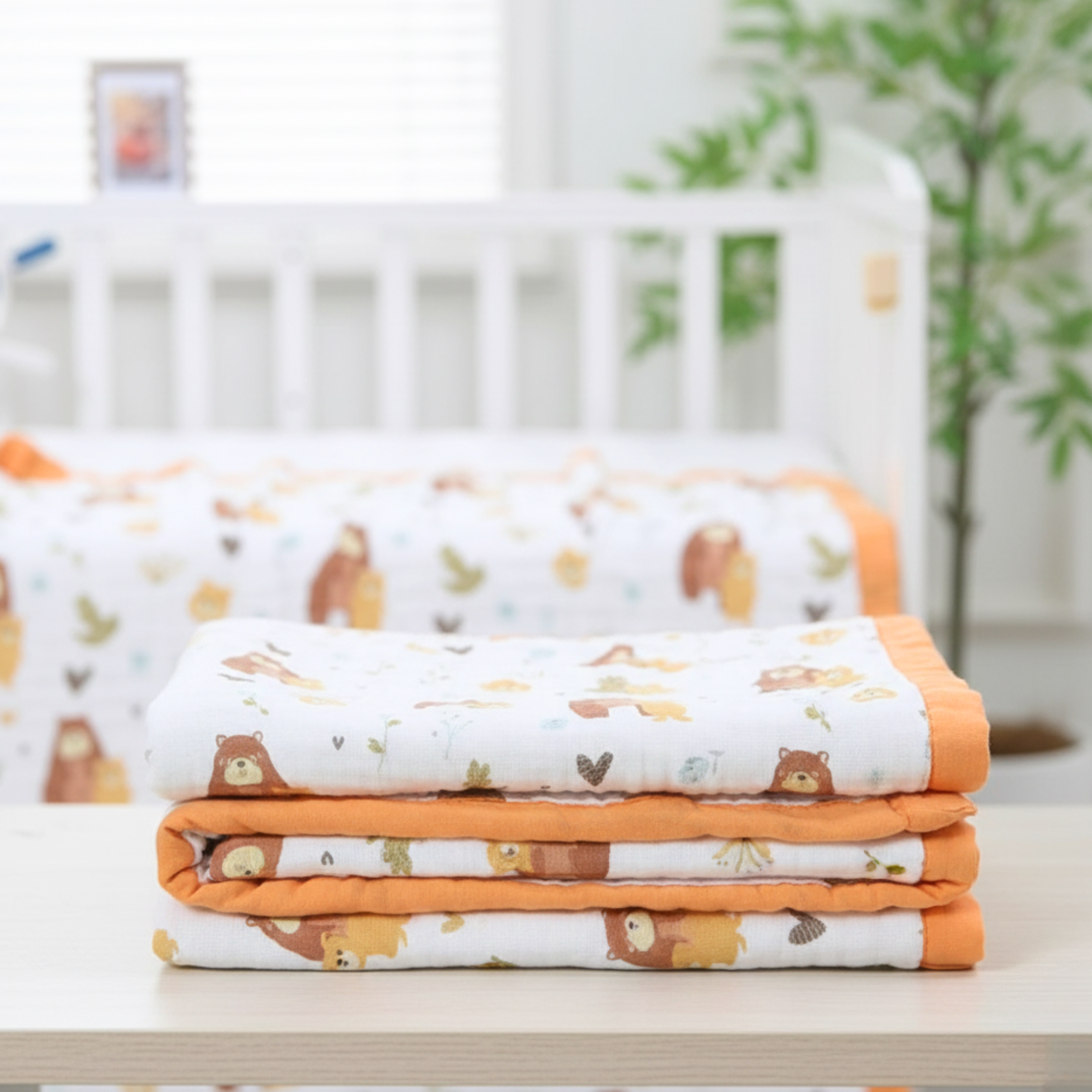 Organic 100% Cotton 6 layer Baby Muslin Blanket Cloth | Ultra-Soft & Breathable | 110×110 cm | Newborn–12 Months babee D