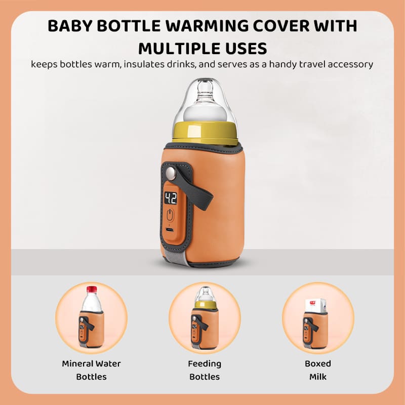 StarAndDaisy Rechargeable Portable Baby Feeding Bottle Warmer with 5-Speed Temperature Adjustment, USB Charging, Universal Bottle Fit, Travel-Friendly Milk Warmer – Orange & Yellow