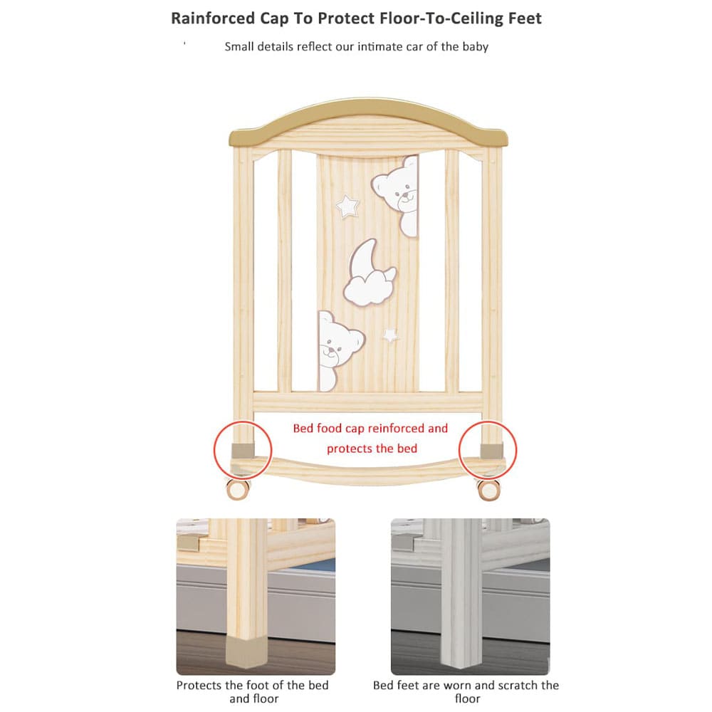 12 in 1 Baby Wooden Cot with Mattress and Bumper Set, Convertible Baby Bed with Mosquito Net & Adjustable Stand – Wood