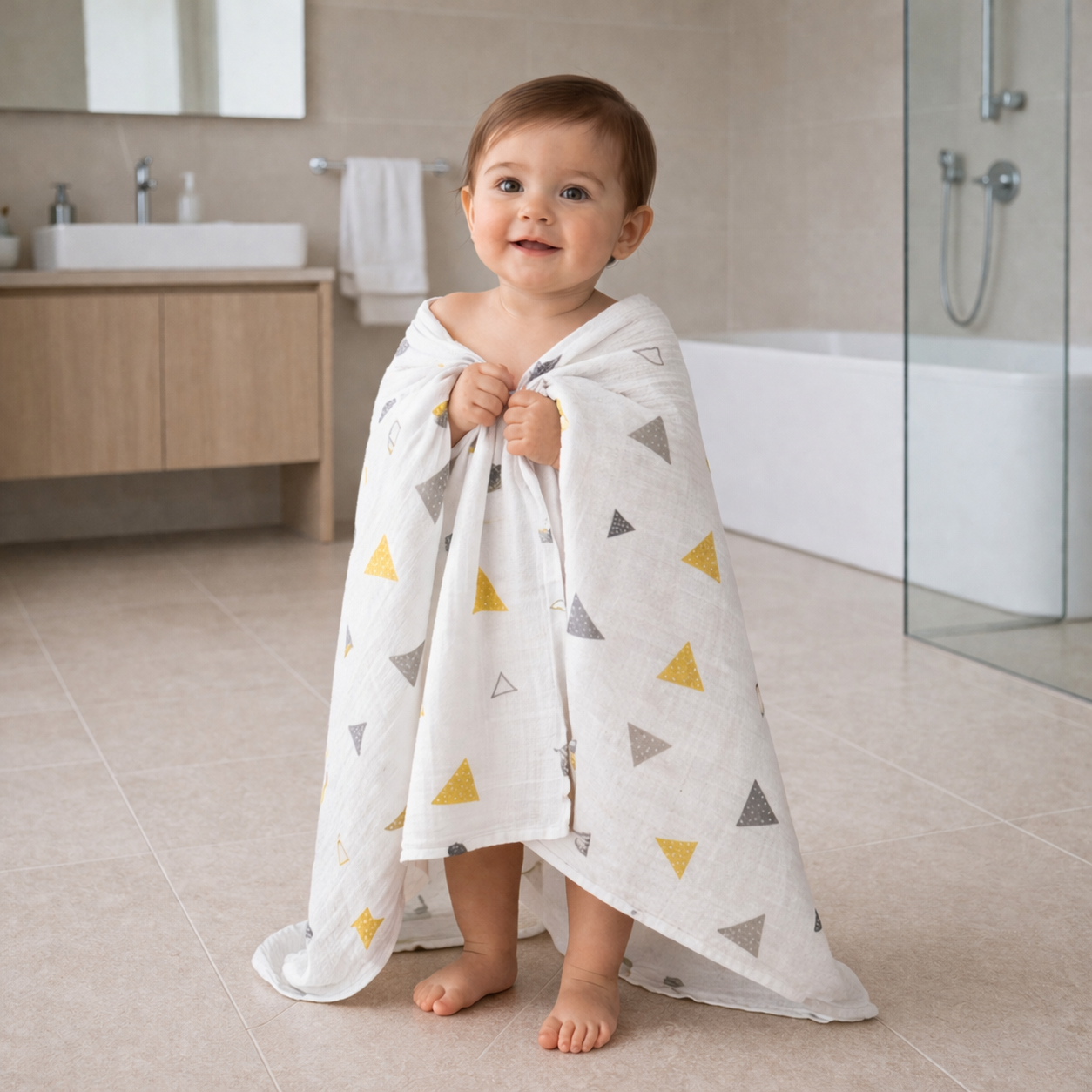 Baby Muslin Towel | Ultra Absorbent Cotton Muslin Bath Towel for Newborn & Toddler | Soft, Breathable & Quick Dry