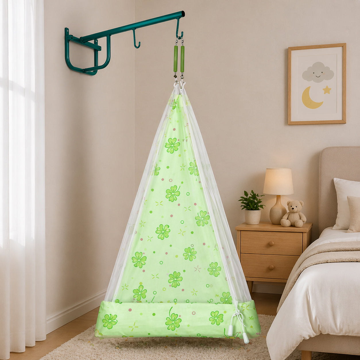 Thottil Cradle Cloth with Mosquito Net & Side Zip | Soft Cotton Baby Hammock Cloth for Newborn | Safe & Breathable Cradle Bedding( 3.6 Metres)