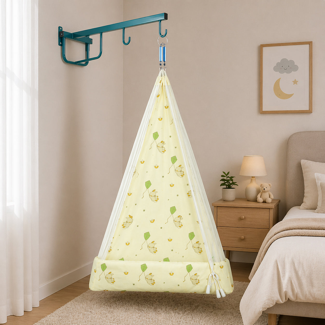 Thottil Cradle Cloth with Mosquito Net & Side Zip | Soft Cotton Baby Hammock Cloth for Newborn | Safe & Breathable Cradle Bedding( 3.6 Metres)