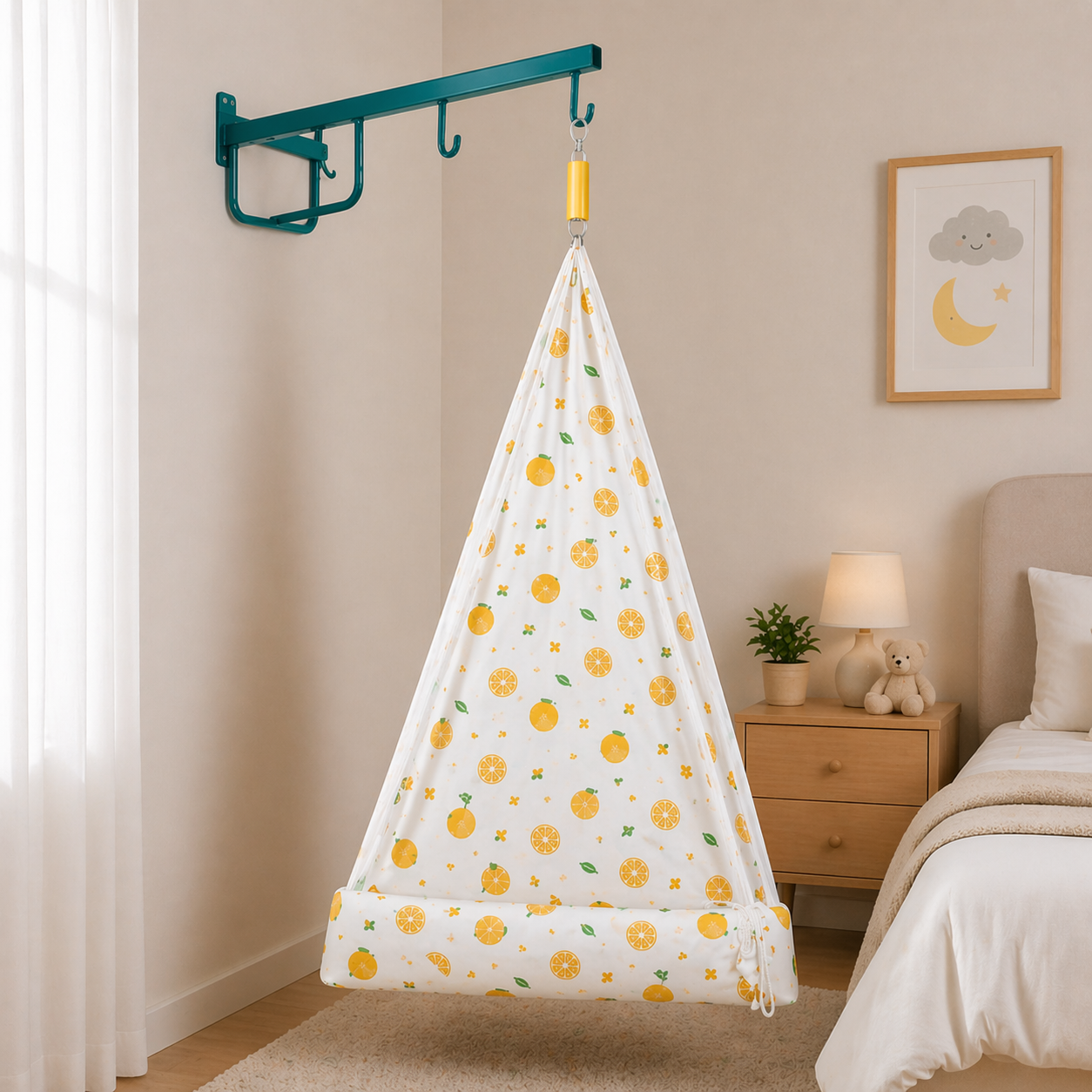 Thottil Cradle Cloth with Mosquito Net & Side Zip | Soft Cotton Baby Hammock Cloth for Newborn | Safe & Breathable Cradle Bedding( 3.6 Metres)