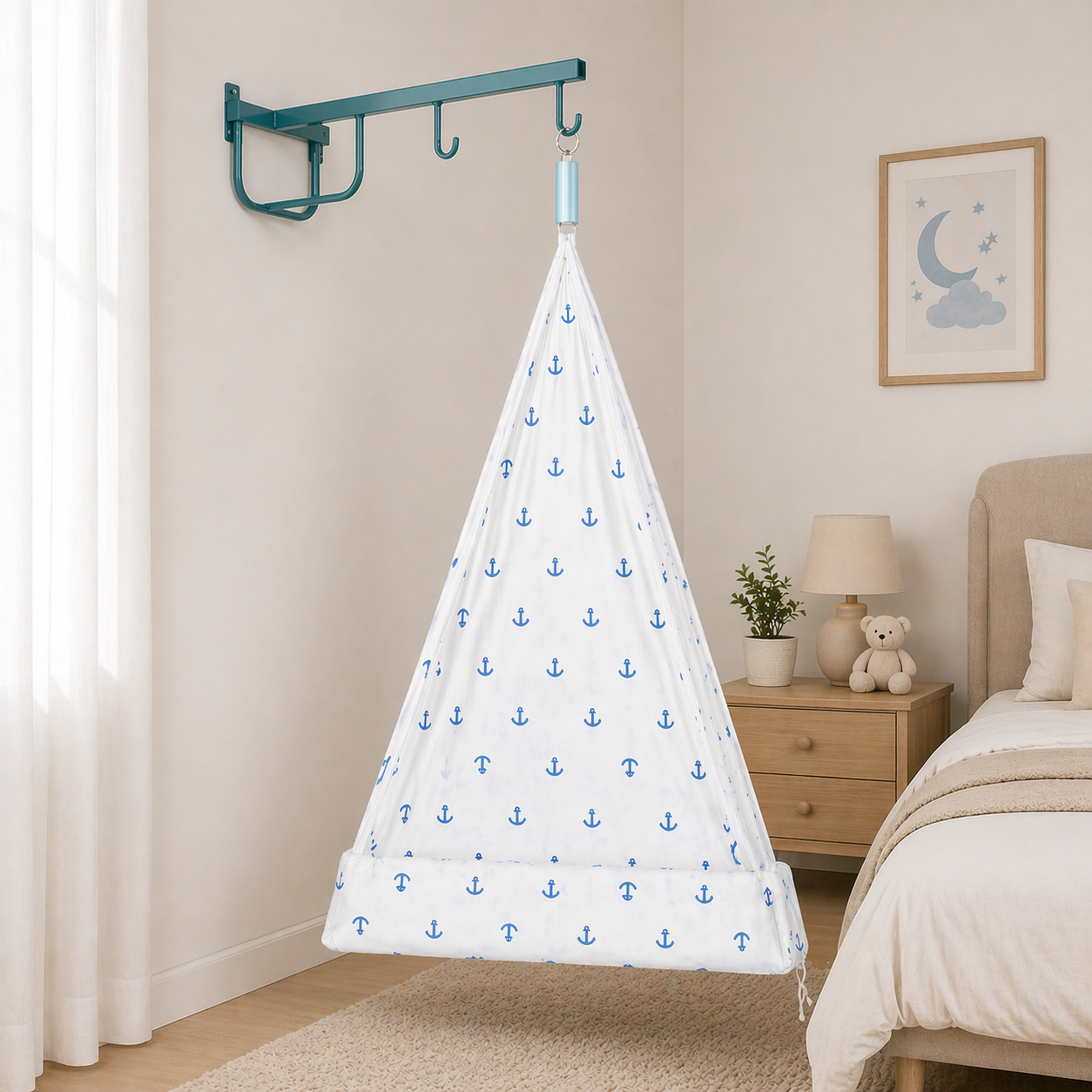 Thottil Cradle Cloth with Mosquito Net & Side Zip | Soft Cotton Baby Hammock Cloth for Newborn | Safe & Breathable Cradle Bedding( 3.6 Metres)