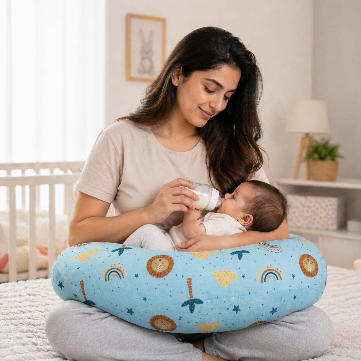 Nursing Pillow for Moms Comfy U-Shape with Handy Pocket Washable Cotton Cover, Zippers, No Foul Smell | Smart Fit for Feeding, Holding and Bonding (Copy)