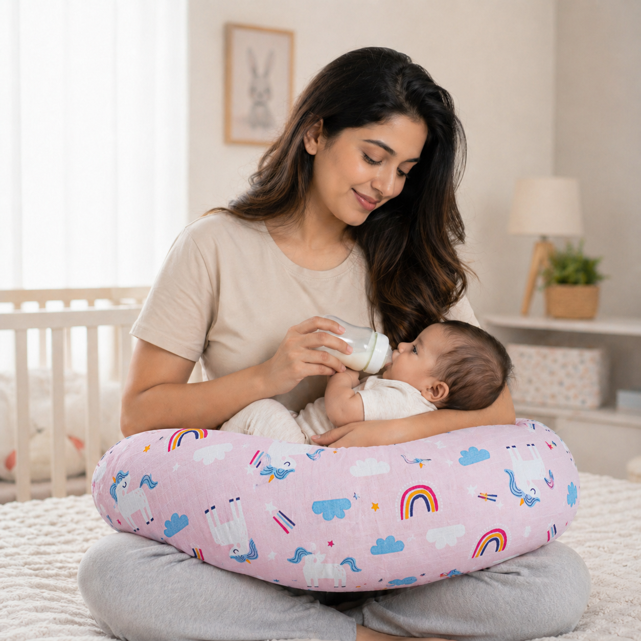 Nursing Pillow for Moms Comfy U-Shape with Handy Pocket Washable Cotton Cover, Zippers, No Foul Smell | Smart Fit for Feeding, Holding and Bonding