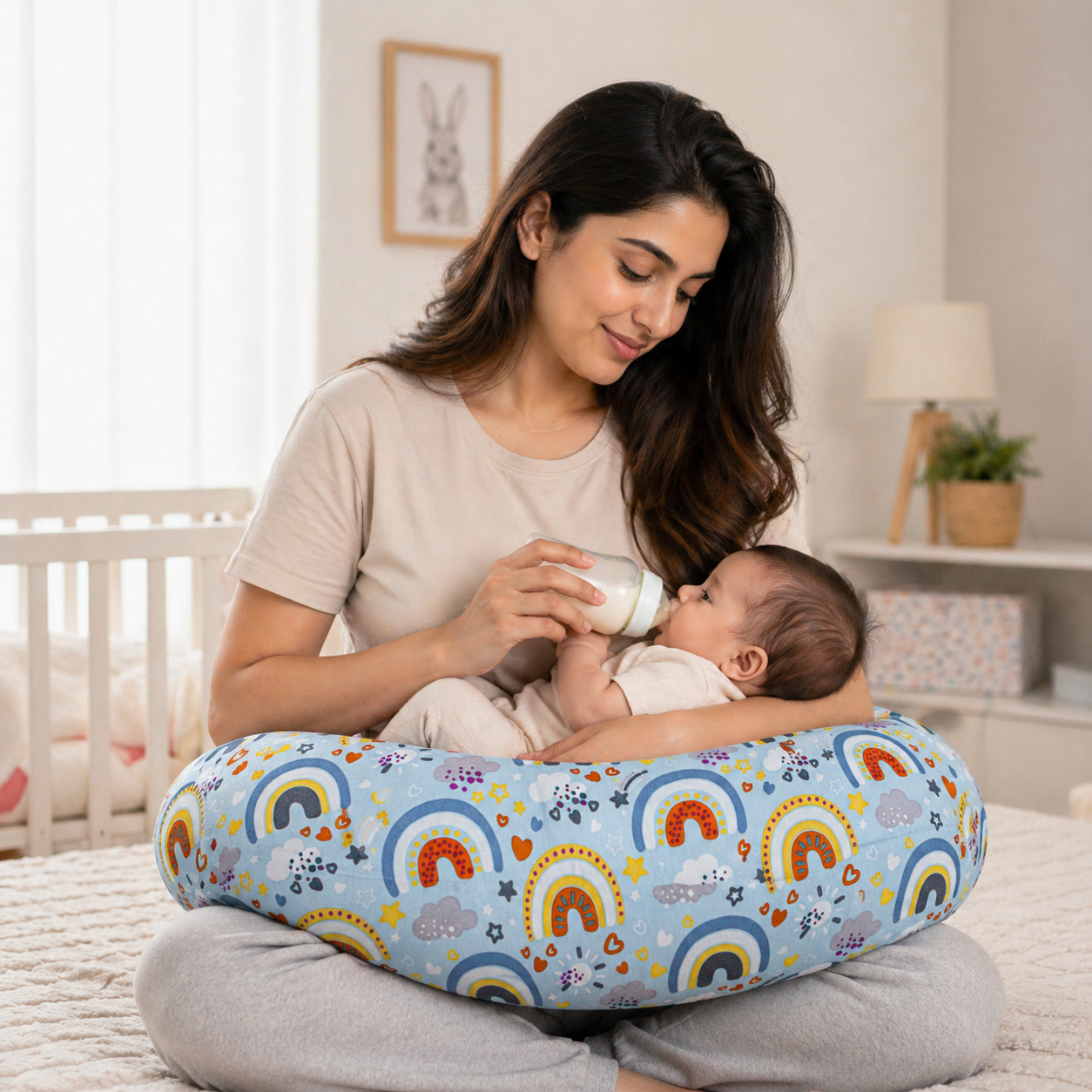 Nursing Pillow for Moms Comfy U-Shape with Handy Pocket Washable Cotton Cover, Zippers, No Foul Smell | Smart Fit for Feeding, Holding and Bonding