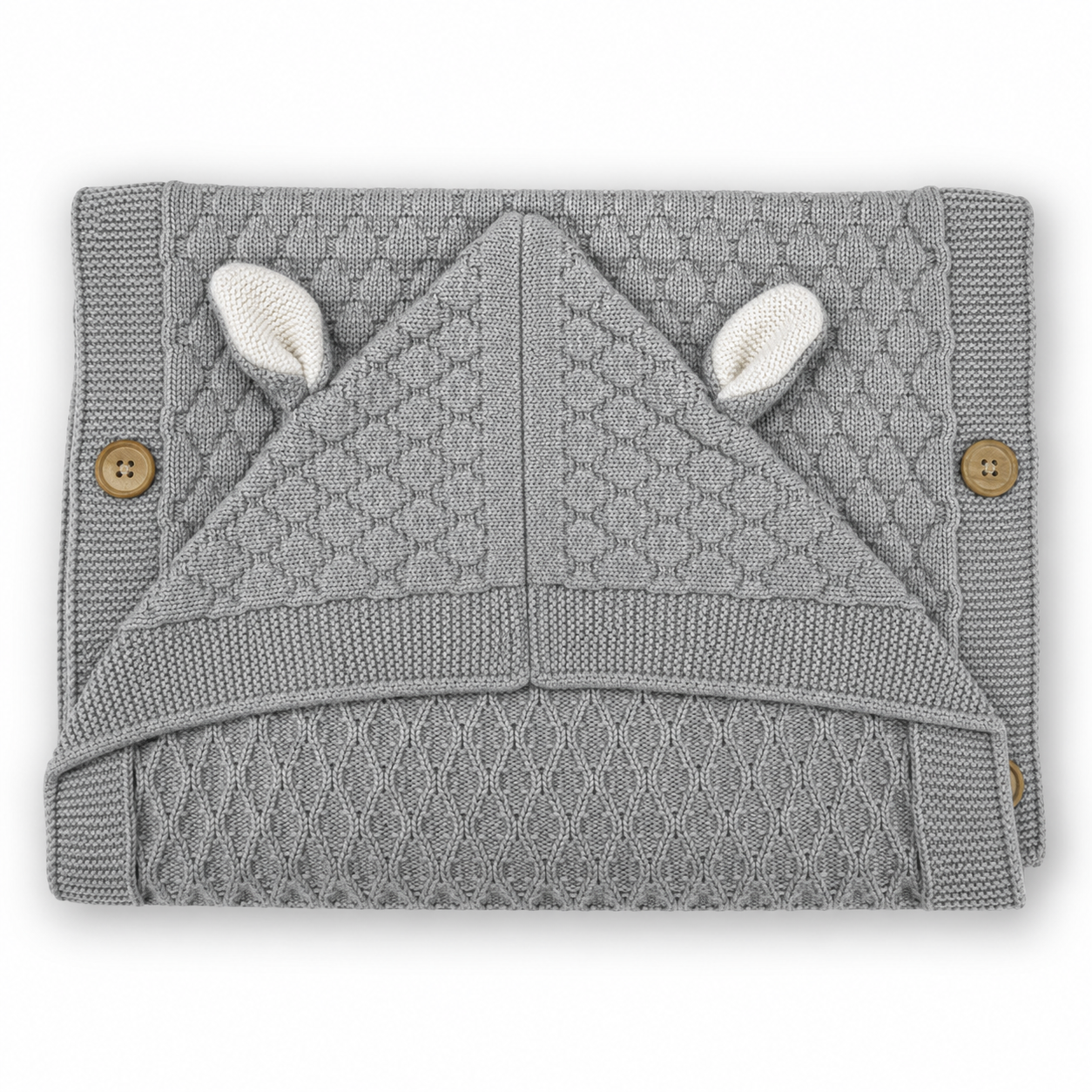 Premium Knitted Baby Wrapper Blanket with Hood & Bunny Ears | Soft Warm Newborn Swaddle Wrap | Baby Receiving Blanket