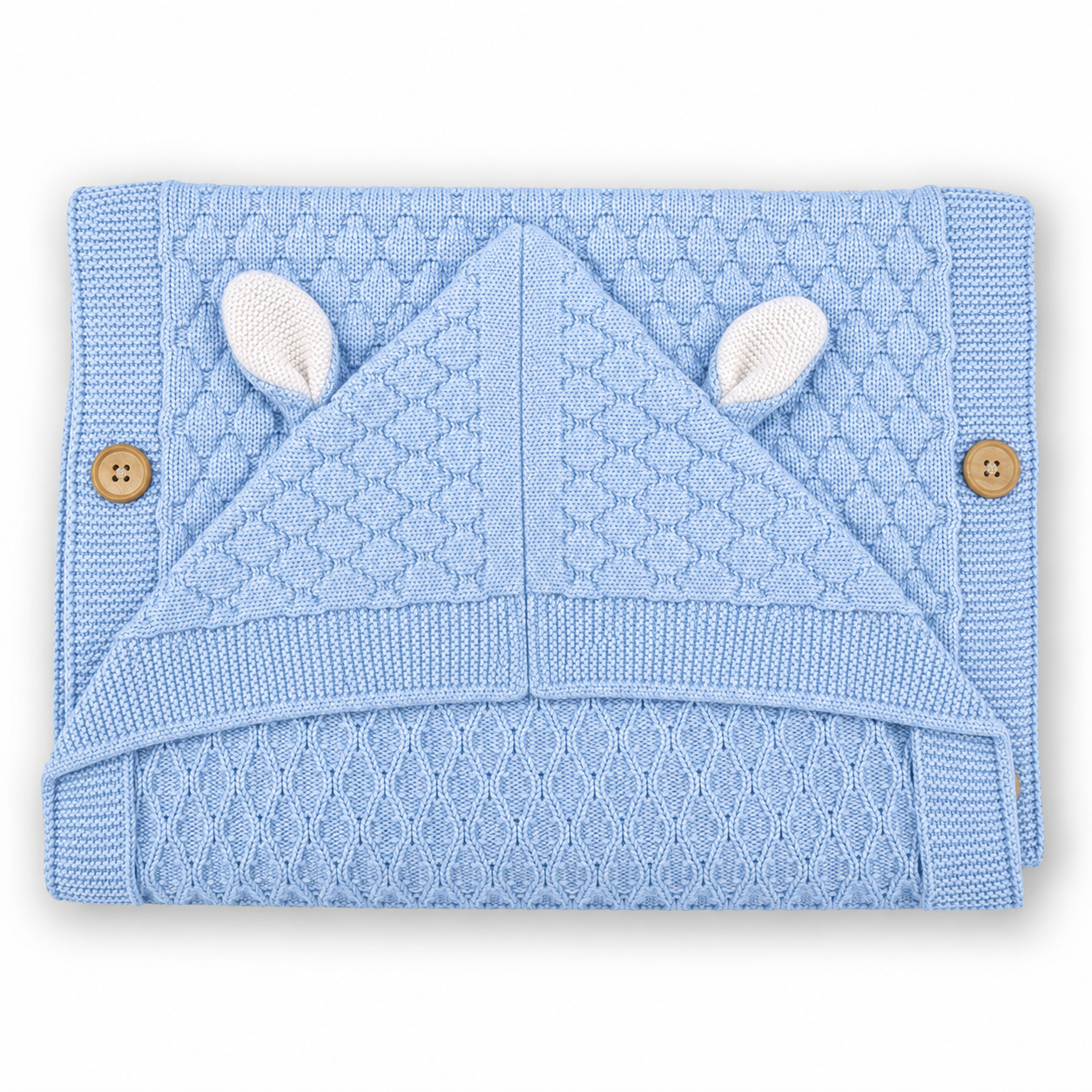 Premium Knitted Baby Wrapper Blanket with Hood & Bunny Ears | Soft Warm Newborn Swaddle Wrap | Baby Receiving Blanket
