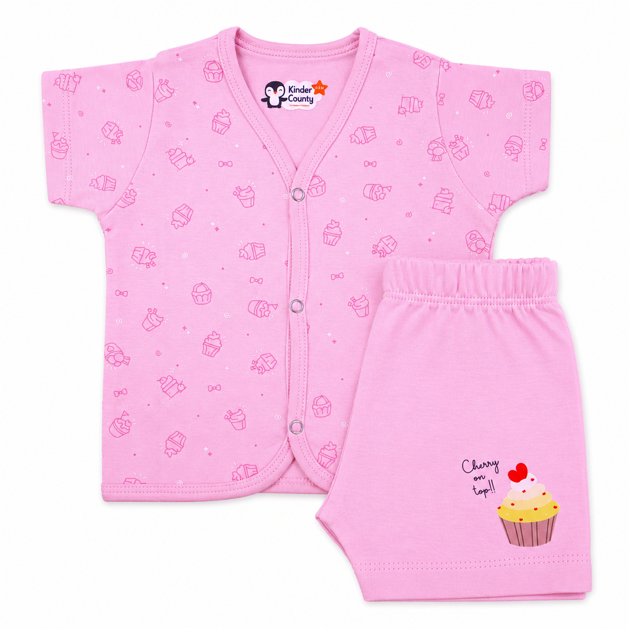 Kinder County Baby Cotton Half Sleeve Jabla & Shorts Set – Soft Breathable Newborn Clothing |0–3 Months