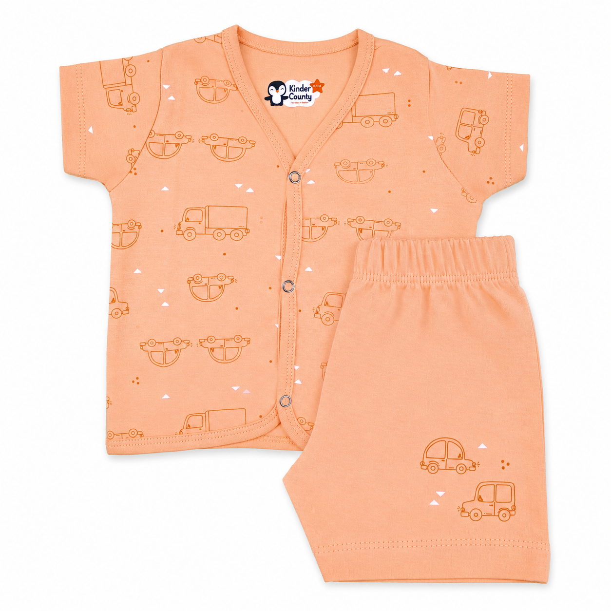 Kinder County Baby Cotton Half Sleeve Jabla & Shorts Set – Soft Breathable Newborn Clothing |0–3 Months