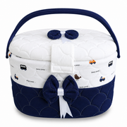Premium Baby Storage Basket with Handle & Cute Vehicle Print | Quilted Nursery Organizer
