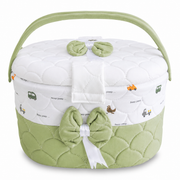 Premium Baby Storage Basket with Handle & Cute Vehicle Print | Quilted Nursery Organizer