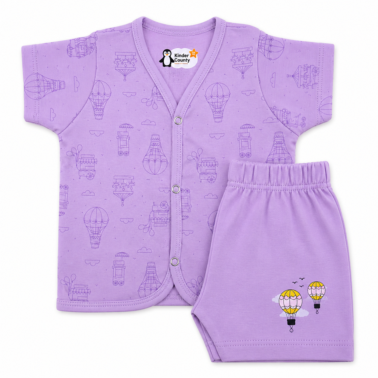 Kinder County Baby Cotton Half Sleeve Jabla & Shorts Set – Soft Breathable Newborn Clothing |0–3 Months