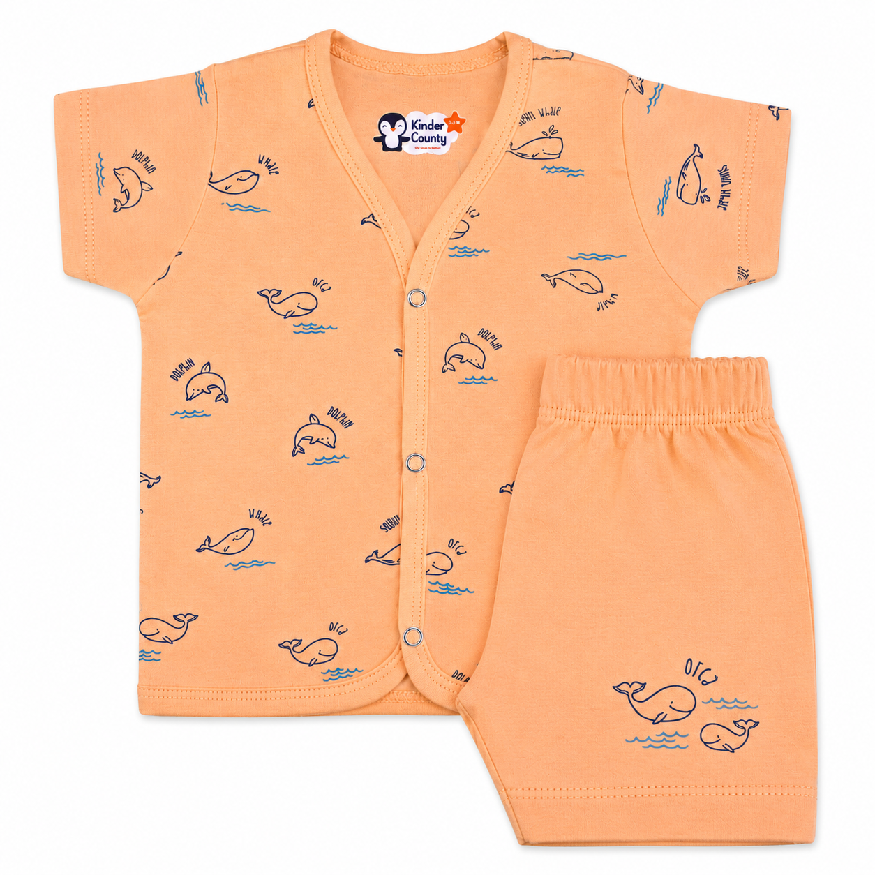 Kinder County Baby Cotton Half Sleeve Jabla & Shorts Set – Soft Breathable Newborn Clothing |0–3 Months