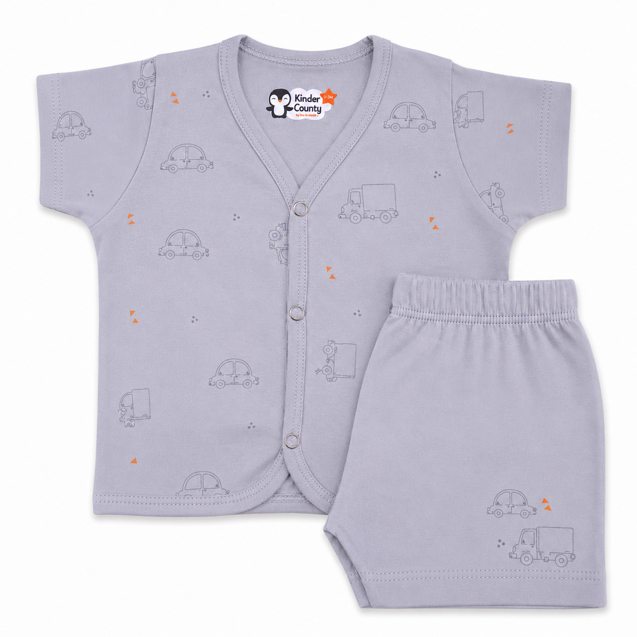 Kinder County Baby Cotton Half Sleeve Jabla & Shorts Set – Soft Breathable Newborn Clothing |0–3 Months