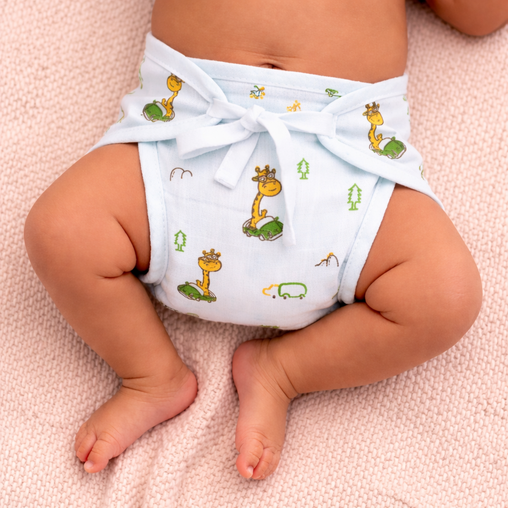 Printed Muslin Nappies for Baby | Soft & Breathable Cotton Reusable Cloth Diapers | Washable Langot for Newborns & Infants
