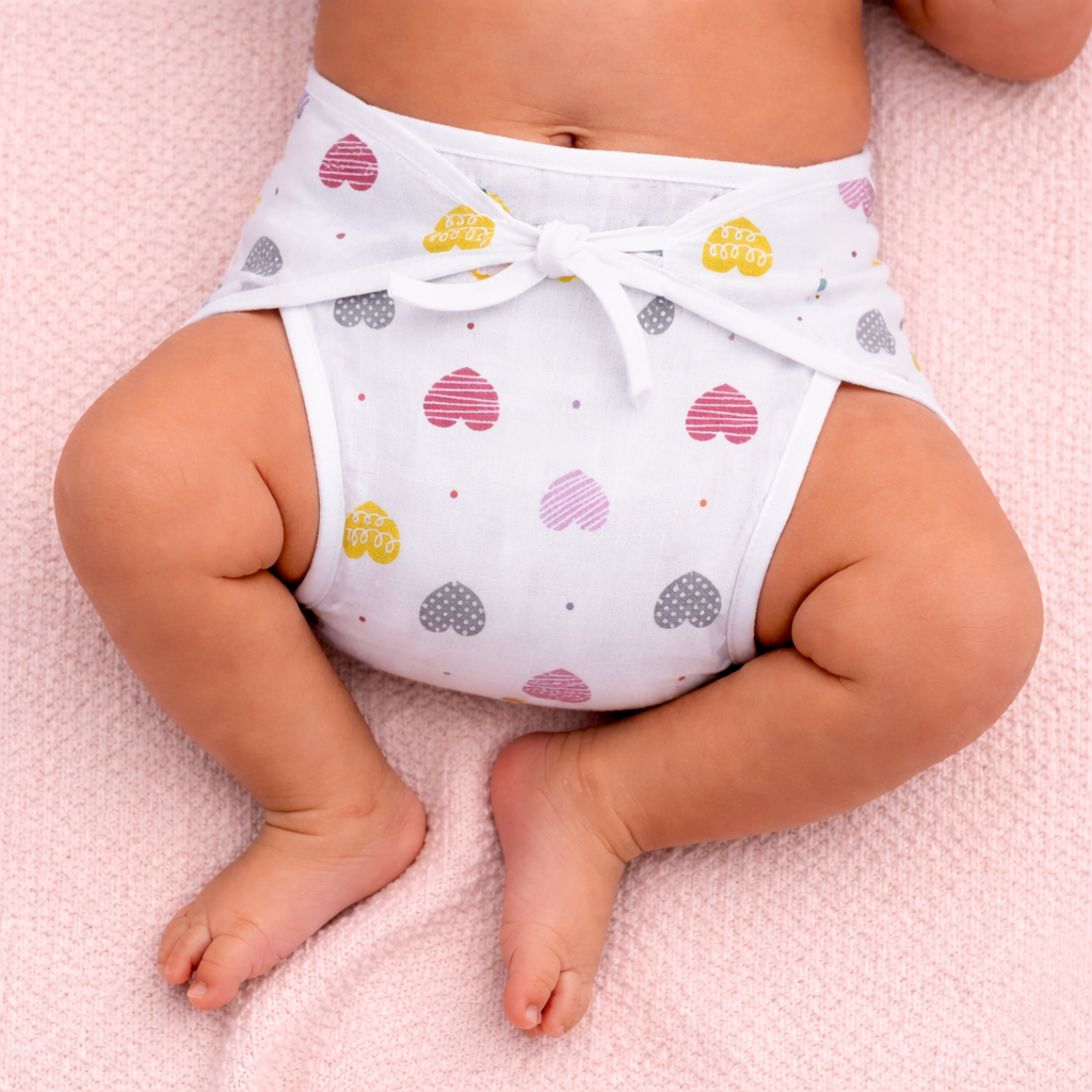 Printed Muslin Nappies for Baby | Soft & Breathable Cotton Reusable Cloth Diapers | Washable Langot for Newborns & Infants