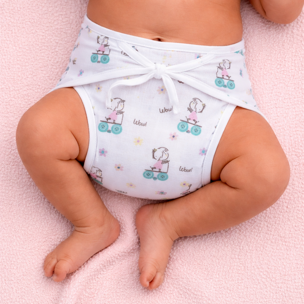 Printed Muslin Nappies for Baby | Soft & Breathable Cotton Reusable Cloth Diapers | Washable Langot for Newborns & Infants