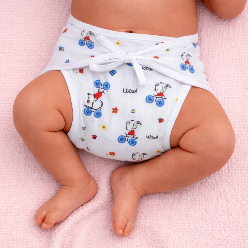 Printed Muslin Nappies for Baby | Soft & Breathable Cotton Reusable Cloth Diapers | Washable Langot for Newborns & Infants