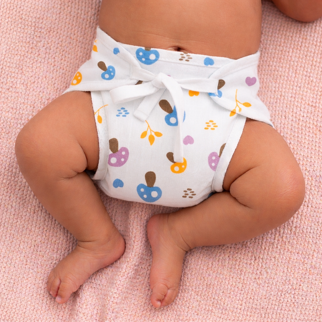 Printed Muslin Nappies for Baby | Soft & Breathable Cotton Reusable Cloth Diapers | Washable Langot for Newborns & Infants