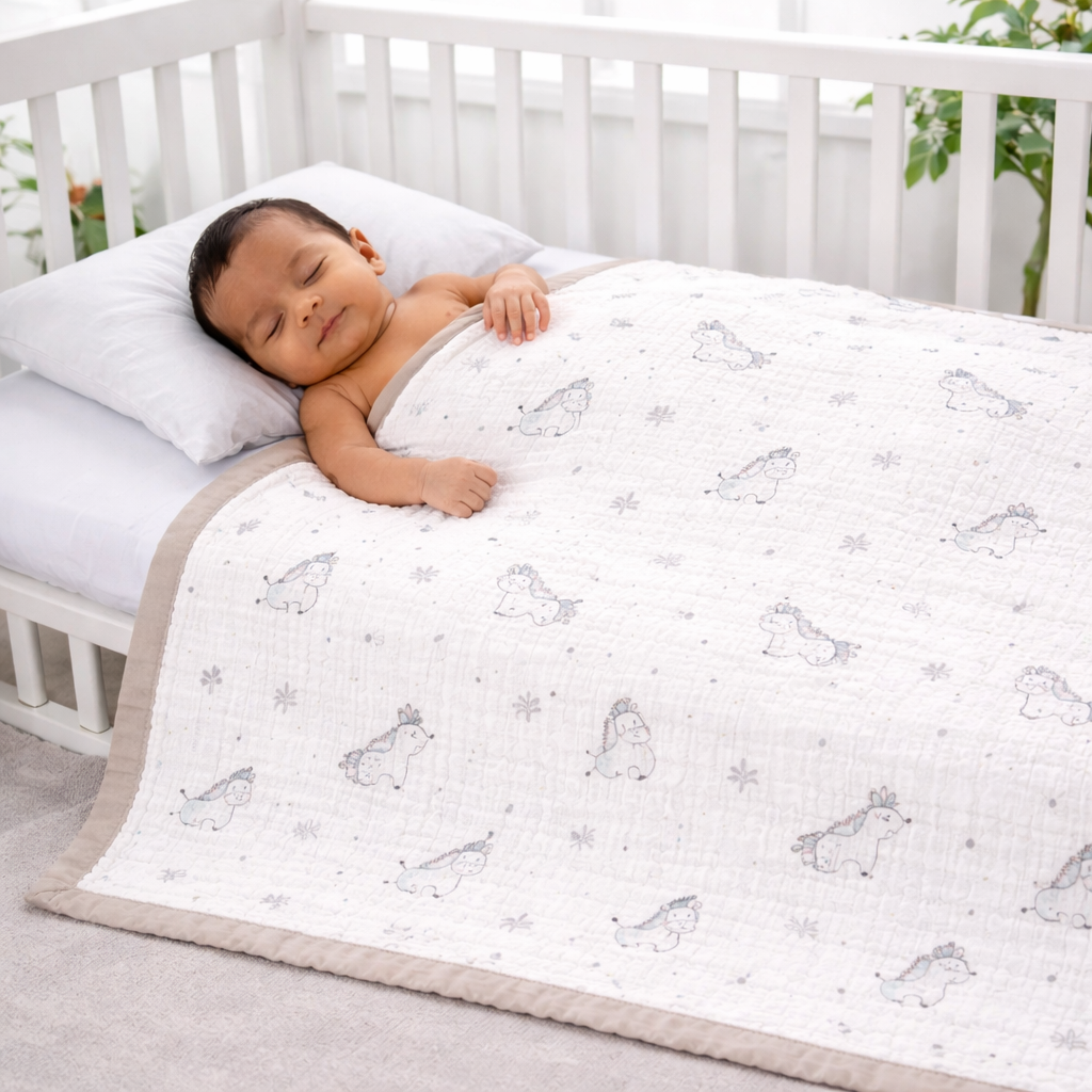 Organic 100% Cotton 6 layer Baby Muslin Blanket Cloth | Ultra-Soft & Breathable | 110×110 cm | Newborn–12 Months