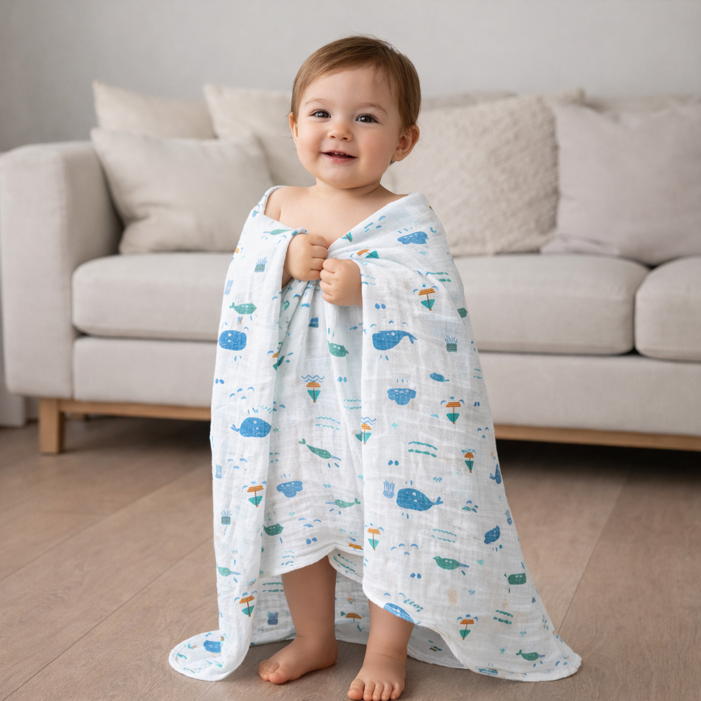 Baby Muslin Towel | Ultra Absorbent Cotton Muslin Bath Towel for Newborn & Toddler | Soft, Breathable & Quick Dry