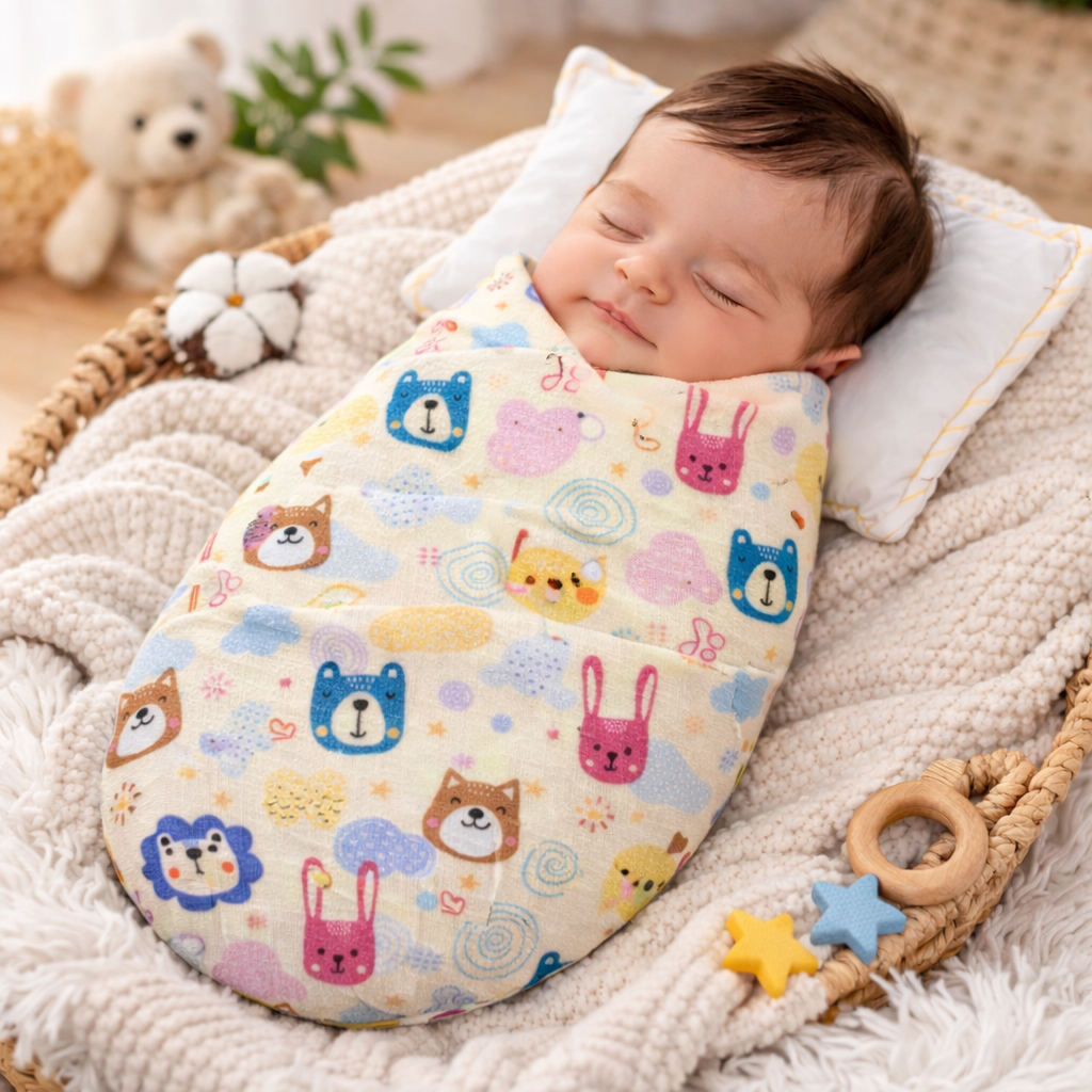 Organic 100% Cotton Baby Muslin Swaddle Cloth | Ultra-Soft & Breathable | 110×110 cm | Newborn–12 Months | Pack of 1