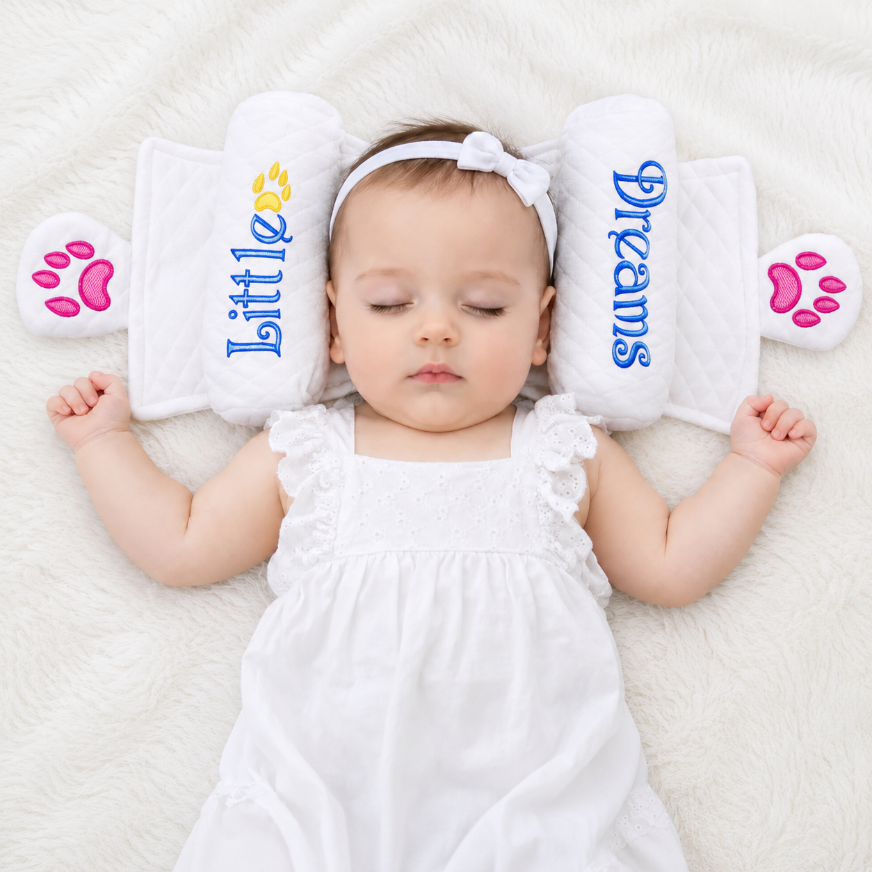 Adjustable Baby Head Support Pillow | Newborn Sleeping Positioner Cushion | Soft Quilted Cotton Neck & Head Support | Infant Sleep Pillow