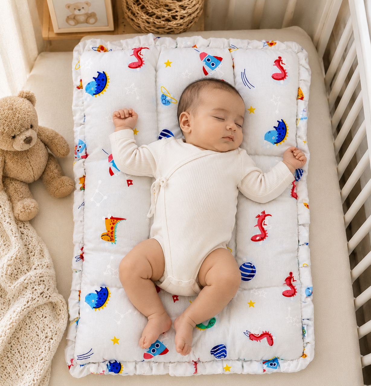 Premium Baby Bedding Mattress | Soft Cotton Quilted Baby Sleeping Bed | Lightweight & Comfortable | Newborn Baby Mattress