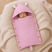 Premium Knitted Baby Wrapper Blanket with Hood & Bunny Ears | Soft Warm Newborn Swaddle Wrap | Baby Receiving Blanket