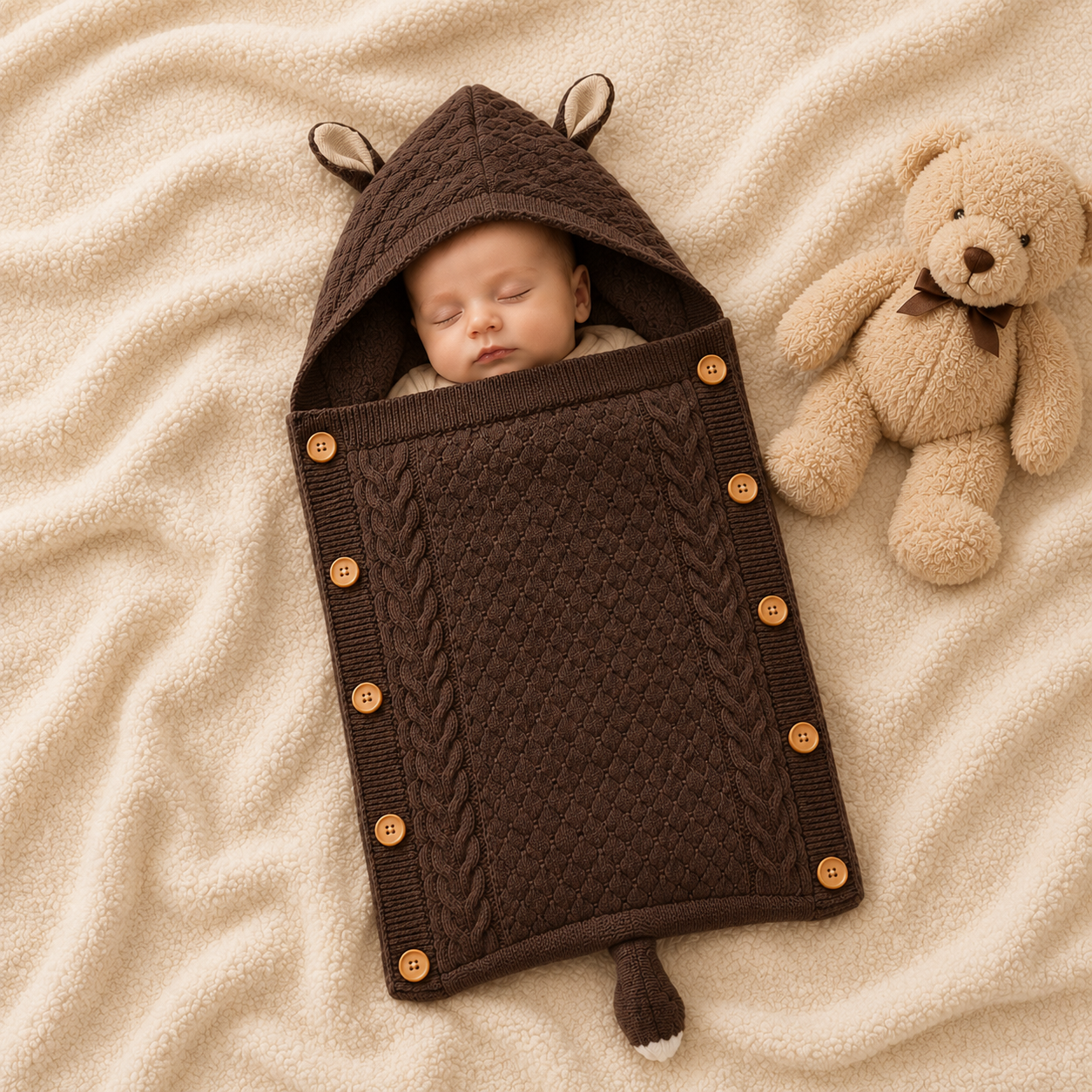 Premium Knitted Baby Wrapper Blanket with Hood & Bunny Ears | Soft Warm Newborn Swaddle Wrap | Baby Receiving Blanket