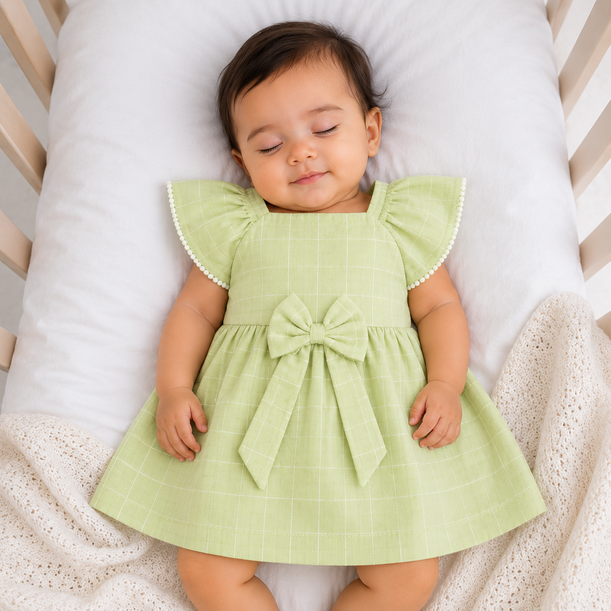 Baby Girl Pink Checkered Cotton Frock with Bow | Soft Sleeveless Flutter Sleeve Dress | Newborn, Infant & Toddler Party Wear