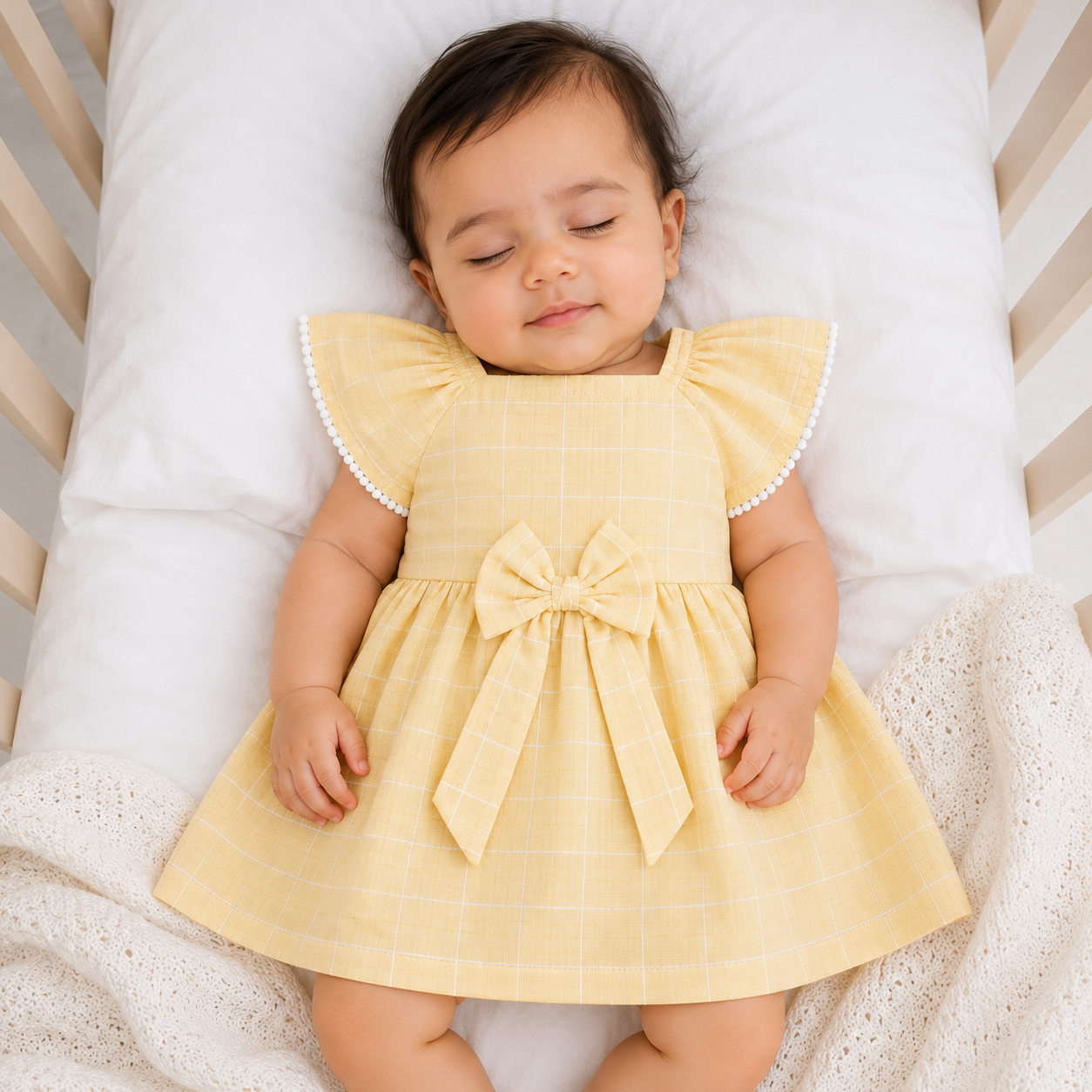 Baby Girl Pink Checkered Cotton Frock with Bow | Soft Sleeveless Flutter Sleeve Dress | Newborn, Infant & Toddler Party Wear