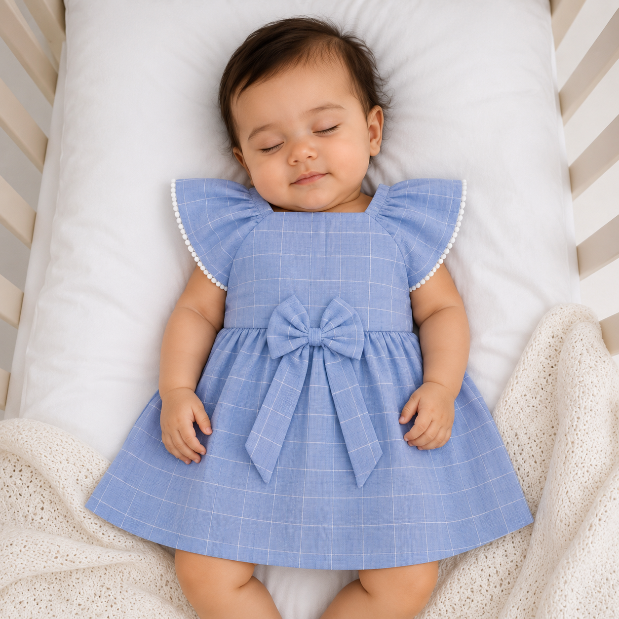 Baby Girl Pink Checkered Cotton Frock with Bow | Soft Sleeveless Flutter Sleeve Dress | Newborn, Infant & Toddler Party Wear