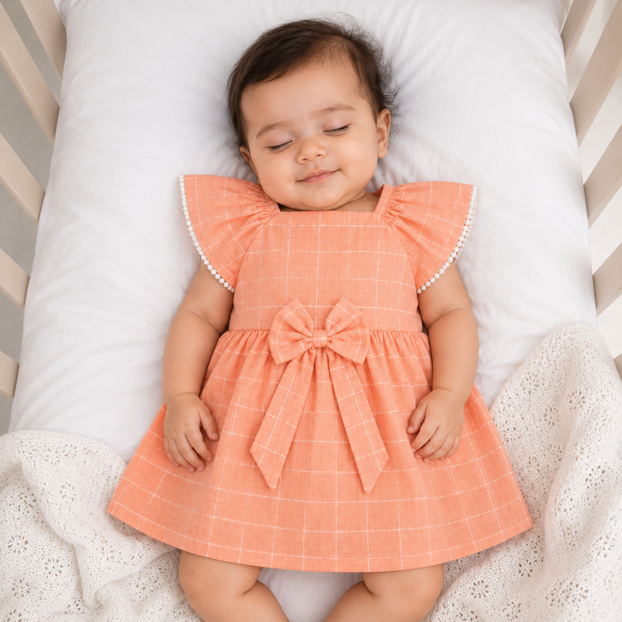 Baby Girl Pink Checkered Cotton Frock with Bow | Soft Sleeveless Flutter Sleeve Dress | Newborn, Infant & Toddler Party Wear