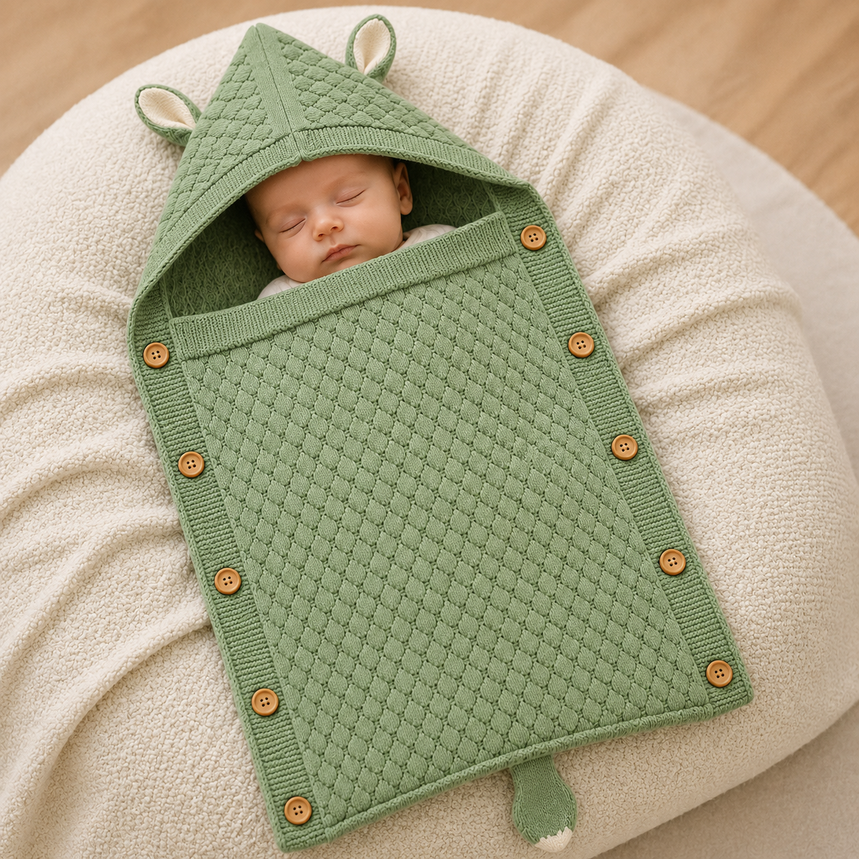 Premium Knitted Baby Wrapper Blanket with Hood & Bunny Ears | Soft Warm Newborn Swaddle Wrap | Baby Receiving Blanket