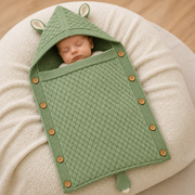 Premium Knitted Baby Wrapper Blanket with Hood & Bunny Ears | Soft Warm Newborn Swaddle Wrap | Baby Receiving Blanket