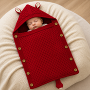 Premium Knitted Baby Wrapper Blanket with Hood & Bunny Ears | Soft Warm Newborn Swaddle Wrap | Baby Receiving Blanket