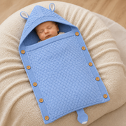 Premium Knitted Baby Wrapper Blanket with Hood & Bunny Ears | Soft Warm Newborn Swaddle Wrap | Baby Receiving Blanket