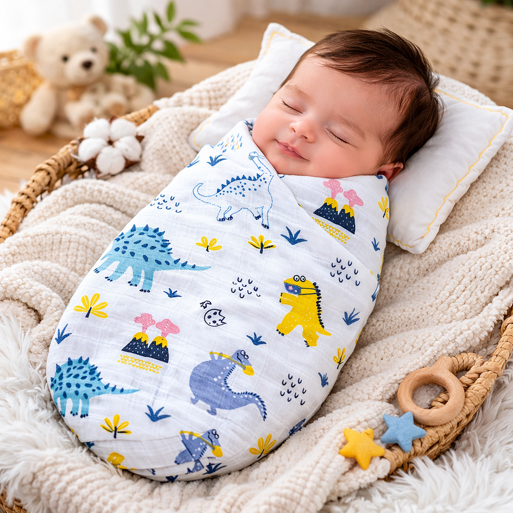 Organic 100% Cotton Baby Muslin Swaddle Cloth | Ultra-Soft & Breathable | 110×110 cm | Newborn–12 Months | Pack of 1