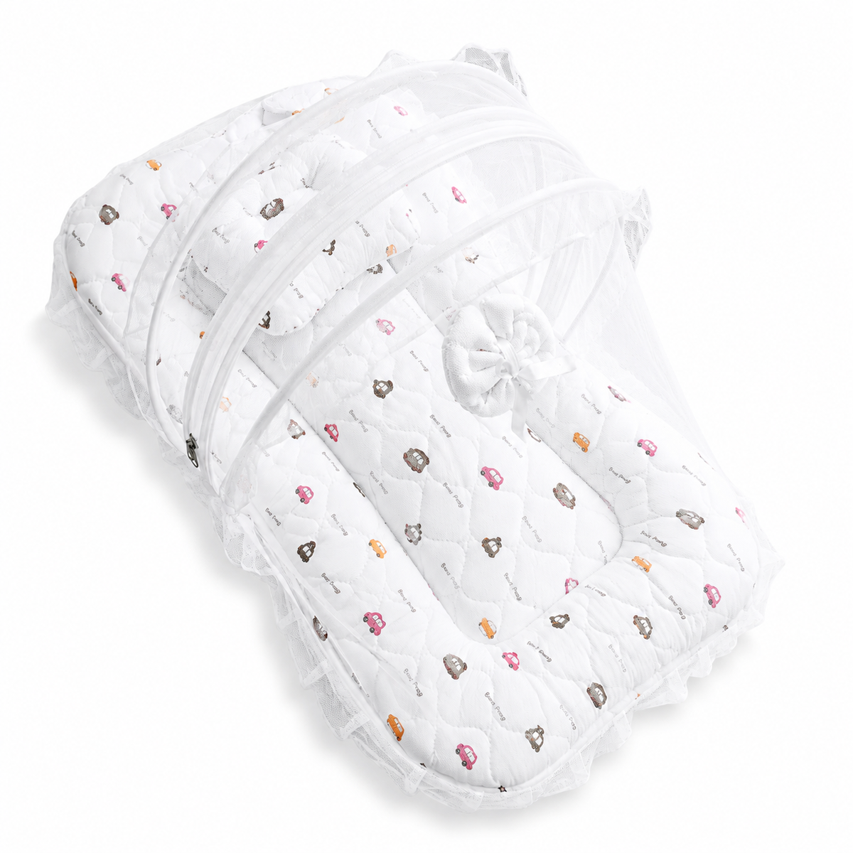 Premium Quilted Cotton Baby Net Bed with Mosquito Net & Pillow | 100% Pure Cotton