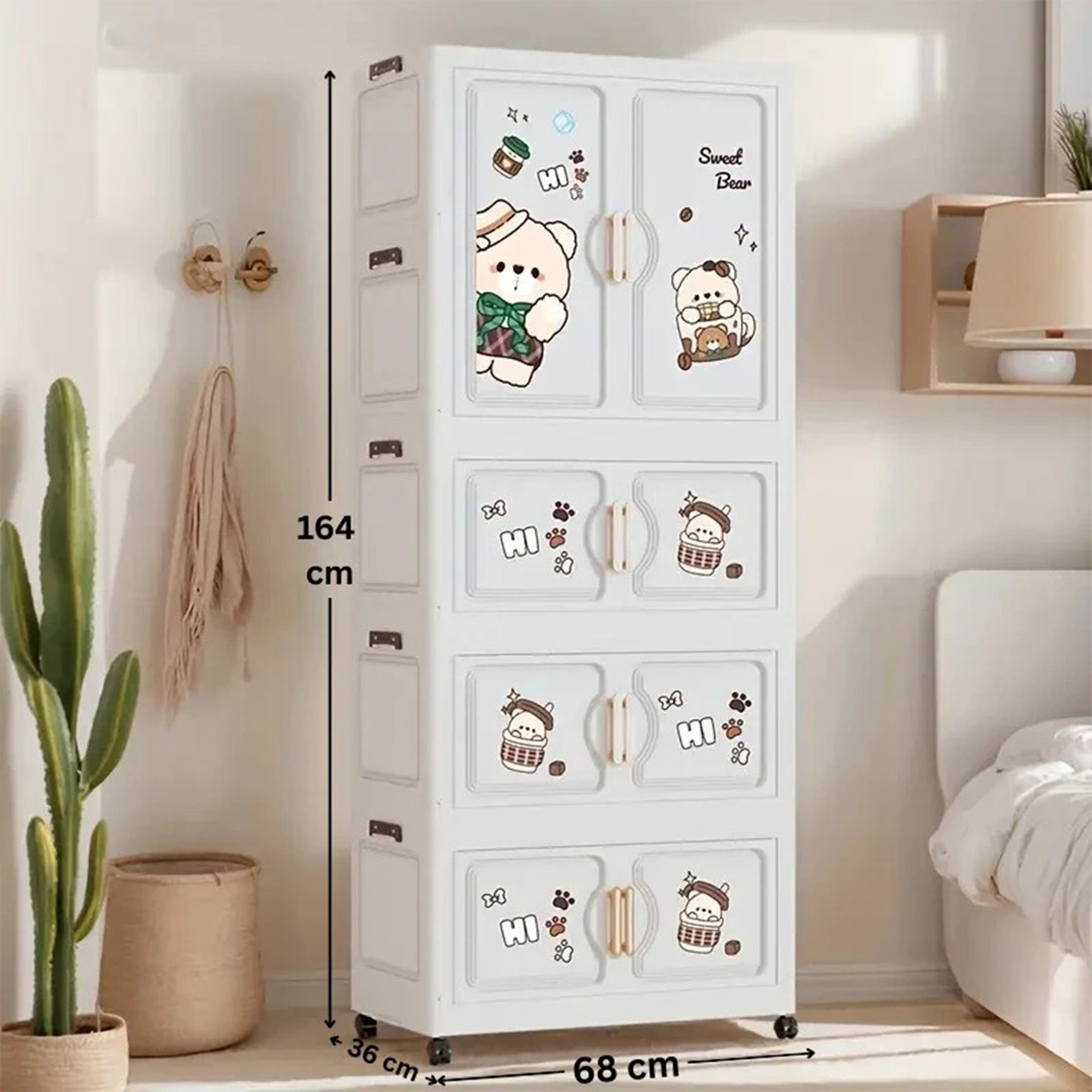 Kids Wardrobe Organizer| Multi-Layer Baby Clothes Storage Cabinet with Shelves | Space Saving Kids Storage Wardrobe(68x36x164 cm)