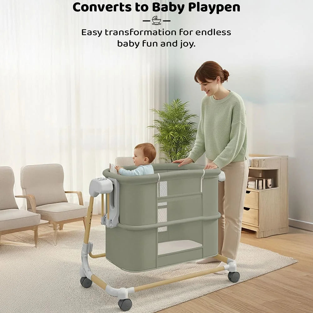 StarAndDaisy Deluxe 4-in-1 Electric Baby Swing Cradle with Adjustable Height | Automatic Baby Swing, Bedside Bassinet & Playpen | Newborn Baby Crib